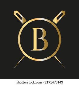 Initial Letter B Tailor Logo, Needle and Thread Combination for Embroider, Textile, Fashion, Cloth, Fabric Template