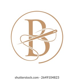 Letra inicial B logotipo alfaiate, agulha e logotipo de linha para vestuário, bordado, têxtil, moda, pano, sinal de tecido