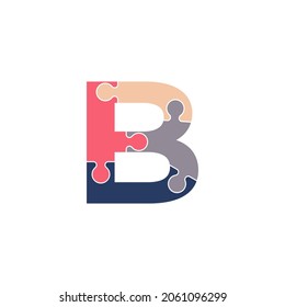 Letra inicial B con elemento de plantilla de diseño de logotipo de conectividad de rompecabezas con rompecabezas de equipo