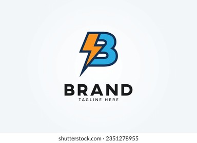 Initial Letter B Thunder Logo. letter B with thunder bolt icon combination isolated on white background. Flat style Logo Design Template element. vector illustration