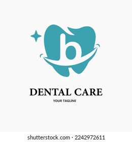 Initial Letter b with Tooth and Smile Icon for Dental Health Care and Dental Clinic, Dentistry Business Logo Idea Template