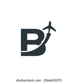 Initial Letter B Travel with Airplane Flight Logo Design Template Element