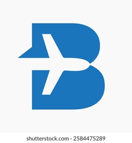 Initial Letter B Travel Logo Design Concept For Vacation and Airplane Symbol