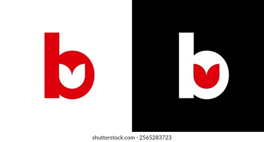 Initial letter B tulip love heart book logo template black white red	