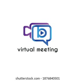 Initial letter b with video call camera chatting icon for online meeting logo concept