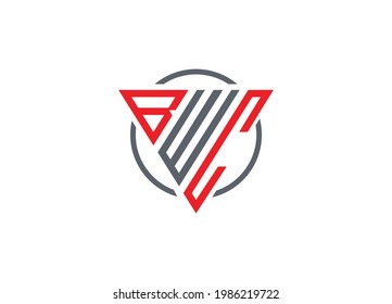 Initial Letter B W C triangle monogram modern logo Red and Gray