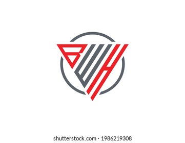 Letra inicial B W H triángulo monograma moderno logotipo rojo y gris
