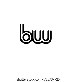 Initial letter b w, linked outline rounded lowercase, monogram black