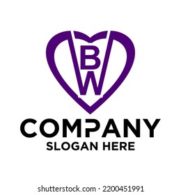 Initial letter B W logo vector design template LOVE