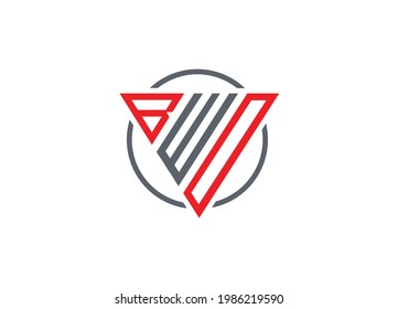Letra inicial B W O triángulo monograma moderno logotipo rojo y gris

