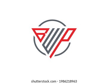 Initial Letter B W P triangle monogram modern logo Red and Gray

