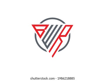 Initial Letter B W R triangle monogram modern logo Red and Gray