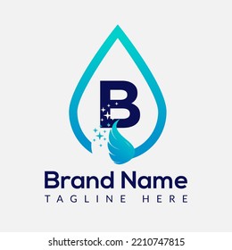 Logotipo de lavado de la letra inicial B, combinación de caída y lavado. Logotipo de caída, plantilla de lavado, limpio, fresco y de agua