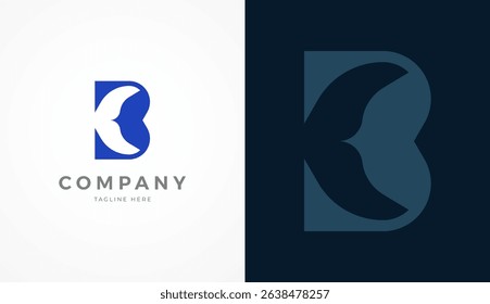 Initial Letter B Whale Logo, Abstract Letter B with whale tail icon combination in two color variation, usable for brand and company logos, vector illustration