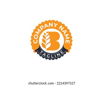 initial Letter B Wheat Grain Logo Stamp Badge Concept sign symbol icon Design Element.  Bakery Logotype. Vector illustration logo template