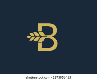 initial Letter B Wheat Grain Logo Stamp Badge Concept sign symbol icon Design Element. Meal, Bakery, Harvest, Food Logotype. Vector illustration logo template