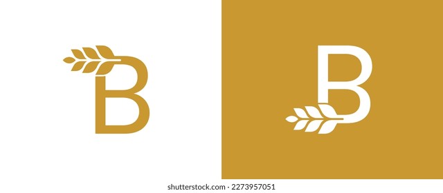 initial Letter B Wheat Grain Logo Stamp Badge Concept icon symbol sign Design Element. Meal, Bakery, Harvest, Food Logotype. Vector illustration logo template