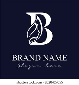 Initial Letter B With Woman Female Face and Leaves for Beauty Spa Cosmetic Salon and natural Skin care Business Logo Concept Design