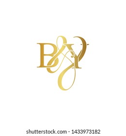 Initial letter B & Y BY luxury art vector mark logo, gold color on white background.