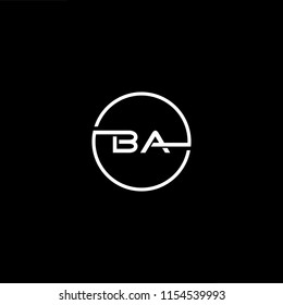 Initial letter BA AB minimalist art monogram circle shape logo, white color on black background