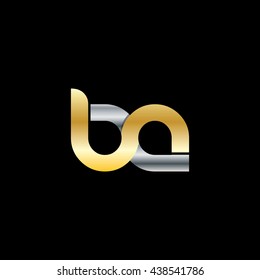 Initial Letter BA Circle Lowercase Logo Gold Silver Black Background