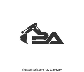 Concepto de diseño del logotipo de la colección inicial de BA. Excavadoras Creativas, Máquinas de Construcción Ilustración Vector de Equipo Especial.