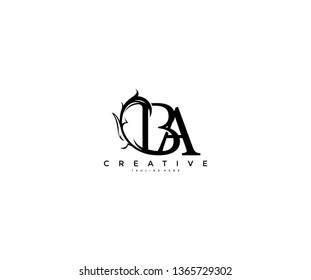 Initial Letter BA Linked Monogram Floral Modern Gothic Logotype