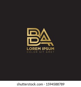 Initial Letter BA linked uppercase overlap modern gold logo vector design template. Suitable for business, consulting group company.