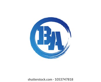 Initial letter BA logo with blue zen brush