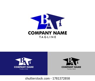 Initial letter BA logo with graduation hat, Education theme concept design