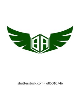 Initial Letter BA Logo, Hexagonal Shape with Wings Icon