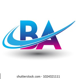 initial letter BA logotype company name colored blue and magenta swoosh design. vector logo for business and company identity.