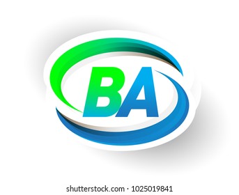 initial letter BA logotype company name colored blue and green swoosh design, modern logo concept. vector logo for business and company identity.