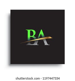 initial letter BA logotype company name colored green and gold swoosh design. vector logo for business and company