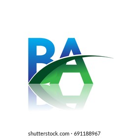 initial letter BA logotype company name colored blue and green swoosh design. vector logo for business and company identity.
