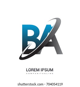initial letter BA logotype company name colored blue and grey swoosh design. logo design for business and company identity.