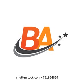 initial letter BA logotype company name colored orange and grey swoosh star design. vector logo for business and company identity.