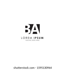 Initial Letter BA Negative Space Logo Design Template Elements Isolated on White Background. Letter BY Inside Black Box. Suitable for business, consulting group company.