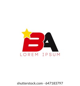 Initial letter ba yellow star logo red black