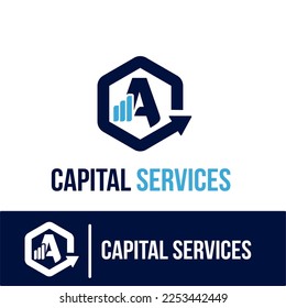 Initial A Letter with Bar Chart and Up Growing Arrow for Finance, Capital Business Services Logo Idea Template