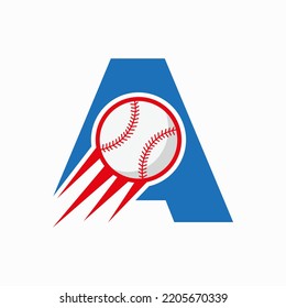 Initial Letter A Baseball Logo Concept With Moving Baseball Icon Vector Template