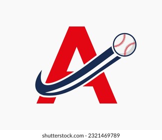Initial Letter A Baseball Logo Concept With Moving Baseball Icon Vector Template