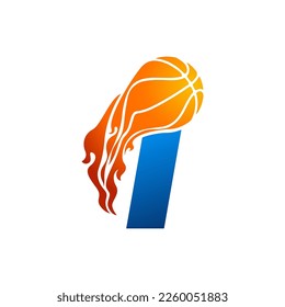 Initial Letter I Basketball Logo Concept with fireball