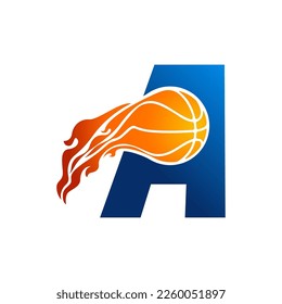 Initial Letter A Basketball Logo Concept with fireball