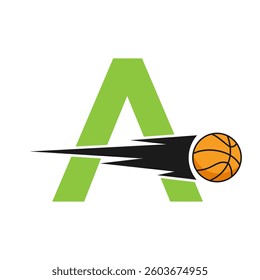 Initial Letter A Basketball Logo Design With Speed Symbol. Basketball Logo For Academy and Club Sign