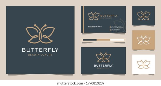 Initial letter bb with butterfly symbol. minimalist line art logo design and business card. typography decorative with double letter b. beauty salon, fashion, skincare, cosmetic, yoga and spa product.
