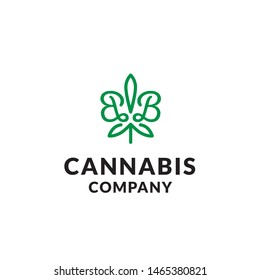 Initial letter BB green cannabis leaf line art logo design