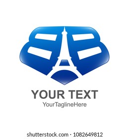 Initial letter BB logo template colored blue with eiffel tower design for business and company identity