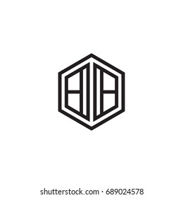 Initial letter BB, minimalist line art monogram hexagon logo, black color