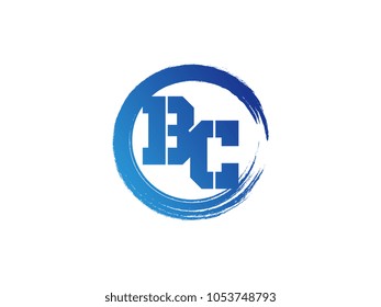 Initial letter BC logo with blue zen brush